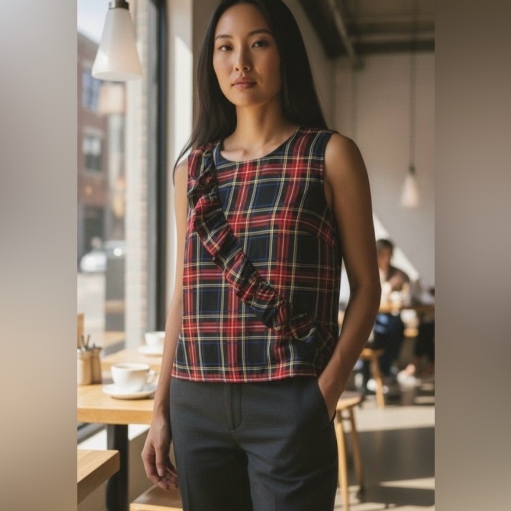 J Crew Factory Women’s Tartan Plaid Size 8 Sleeveless Top - Picture 2 of 15